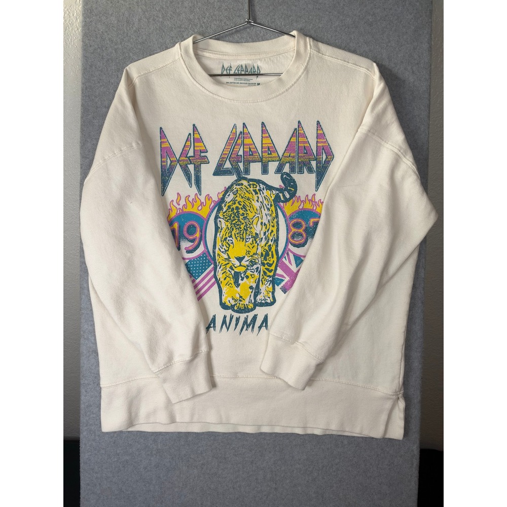 Def Leppard Animal 1987 Graphic Sweatshirt Cream Medium Rock Band Crewneck